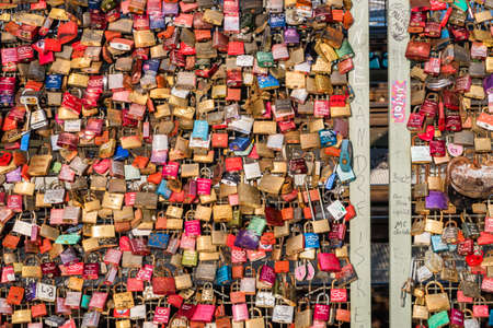 Cologne, Germany - December 21, 2016 : Love padlocks on the Hohenzollern Bridge in Cologne in Koln, Germanyのeditorial素材