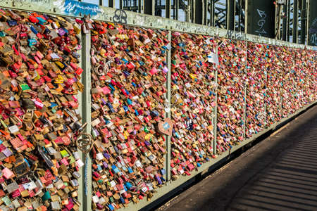 Cologne, Germany - December 21, 2016 : Love padlocks on the Hohenzollern Bridge in Cologne in Koln,...