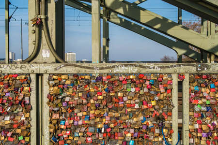Cologne, Germany - December 21, 2016 : Love padlocks on the Hohenzollern Bridge in Cologne in Koln, Germanyのeditorial素材