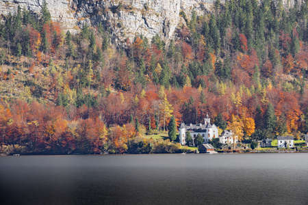 Autumn view Of Hallstatt village, Austriaの写真素材