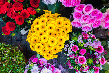 Flower bouquet at floating flower market in Amsterdam, Netherlandsの写真素材