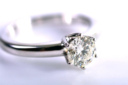 Close up a diamond ring isolated on the white background.