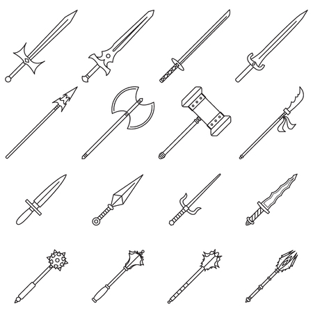 16 Easy-To-Use Weapon Line Icons Designed as Sharp-Edged Arms For Closed Combatのイラスト素材