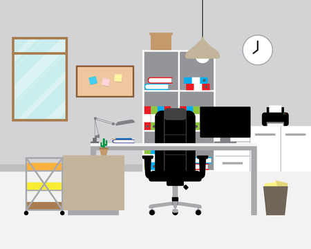 Vector illustration of modern office, work space designed as clean and minimal style.のイラスト素材