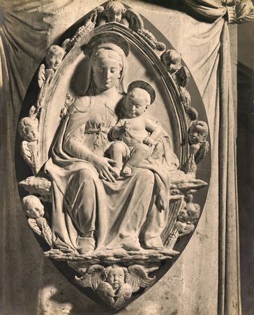 Vintage Photo 1880-1930  Detail of bas-relief by Antonio Rossellino depicting the Madonnaの写真素材