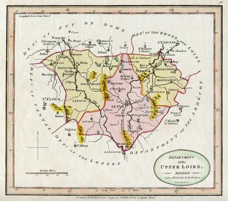 Lovely Vintage Map of France - Upper  Loire 1749の写真素材