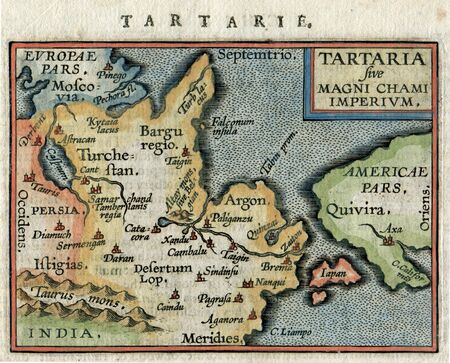 Antique Map Tartaria China, Russia, Japan, Amercica by Ortelius 1600の写真素材