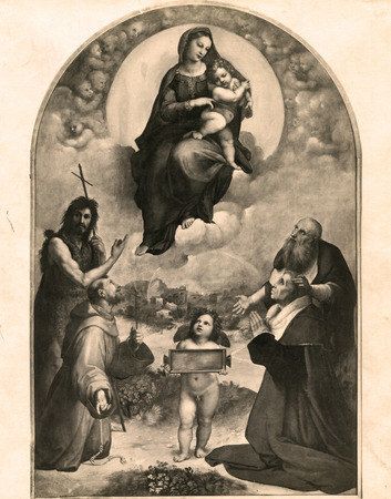 Vintage Photo 1880-1930 The Madonna of Foligno oil painting  of Raphael , dated to 1511 - 1512 and preserved in the Vatican Gallery in Vatican City .のeditorial素材