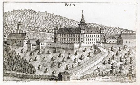 View  of  Pöls Castle in the Topographia Ducatus Stiria, Austria  1680のeditorial素材