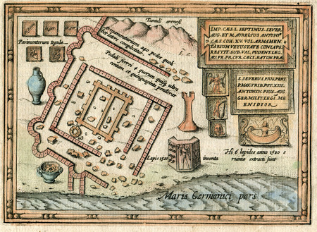 Antique Map 1618 Ancient Roman fort and town of Lugdunum Batavorum