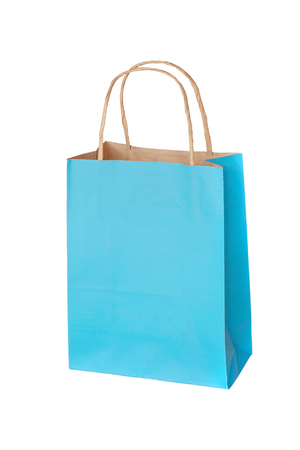 blue shopping bag isolated on whiteの写真素材