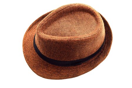 Pretty straw hat isolated on white background, Brown straw hat isolated on white backgroundの写真素材