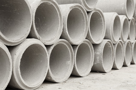 stacked of concrete drainage pipes for construction industrial.の写真素材