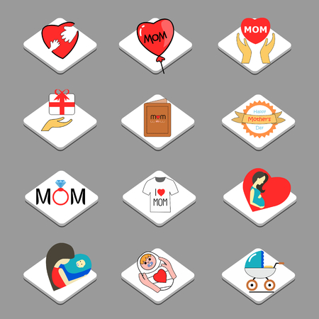 12 mother day flat icons  set,vector and illustrationのイラスト素材