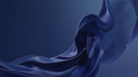 A captivating image of deep blue fabric gracefully flowing with a subtle texture, perfect for creating a serene atmosphere in design and art projects.の素材