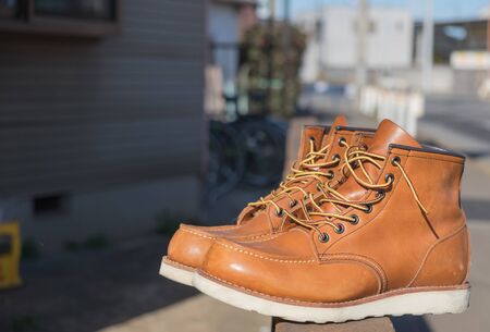 Brown boot fashion on wall