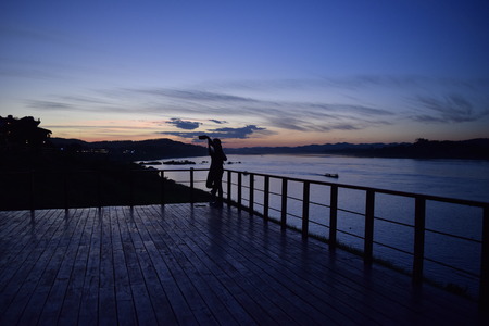 Perfect evening by the riverの写真素材