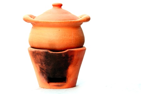 A small clay pot on white backgroundの写真素材