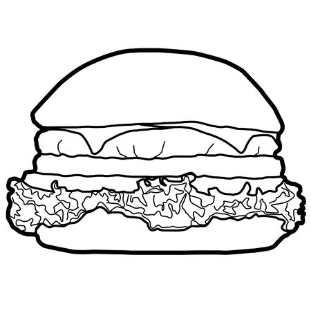 Hamburger is a popular Western food that is easily eaten, delicious, popular in the world and there are everywhere in fast food mealのイラスト素材