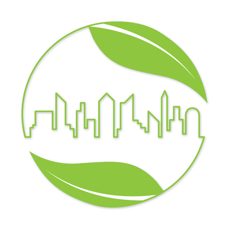Green city. Ecology friendly and save the earth concept. Save life and environment background. Illustration of building and nature.のイラスト素材