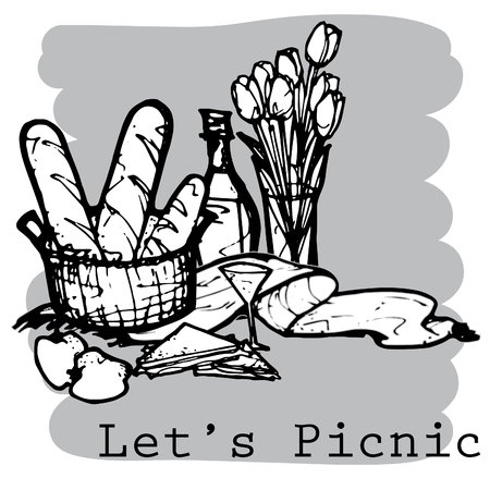 picnic food cartoon vectorのイラスト素材