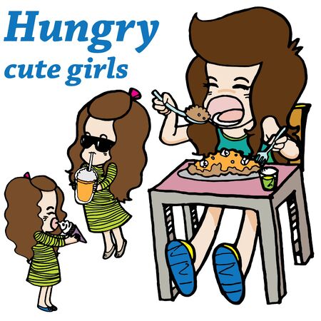 Hungry girl vector characterのイラスト素材