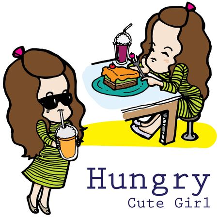 Hungry and thirsty girl vector characterのイラスト素材