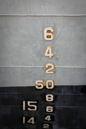 Depth markers.Figures show the depth of Navy warships.の写真素材