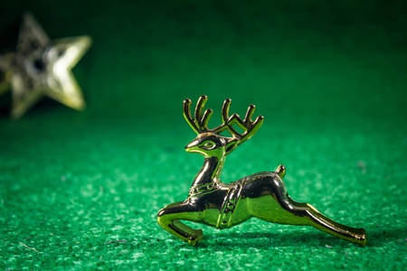 Reindeer with the star on green , Christmas backgroundの写真素材