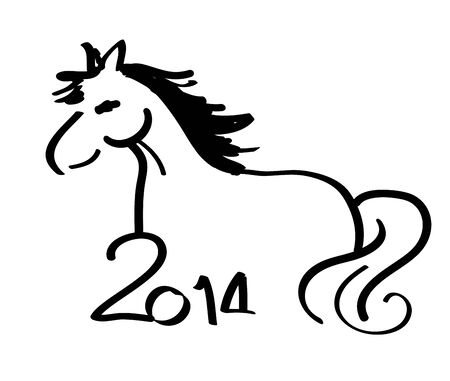 Happy new year 2014, Hand drawing horse Illustrationのイラスト素材