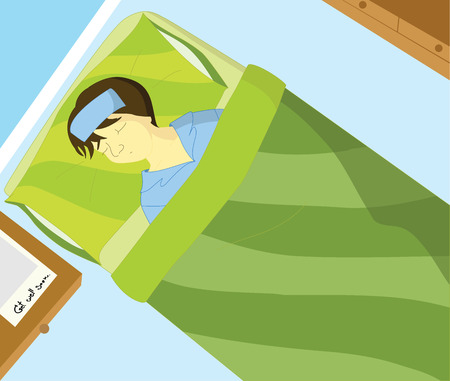 Sick boy sleep on the bed and messageのイラスト素材