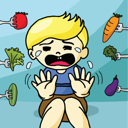 The boy does not like healthy foodのイラスト素材