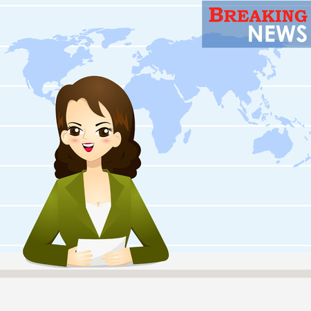 News announcer telling news in studio - vector illustrationのイラスト素材