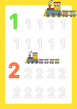 Free handwriting pages for writing numbers Learning numbers, Numbers tracing worksheet for kindergarten with train cartoon train clipartのイラスト素材