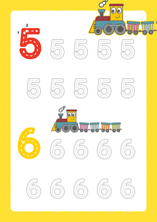 Free handwriting pages for writing numbers Learning numbers, Numbers tracing worksheet for kindergarten with train cartoon train clipartのイラスト素材