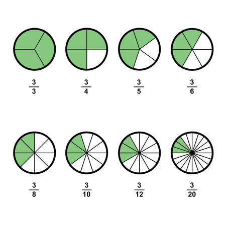 Fraction mathematics Fraction Calculator Simplifying Fractions on white background  vector illustrationのイラスト素材