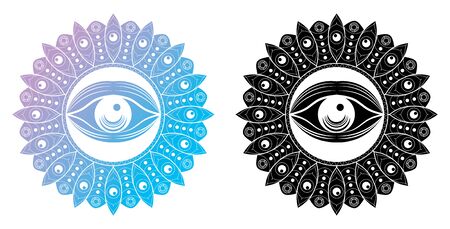 set of Mandala Coloring page For Adult Relaxation Mandala design eye Mandala Coloring Pages For Meditation And Happiness mandala flower coloring book page template high detail vectorのイラスト素材