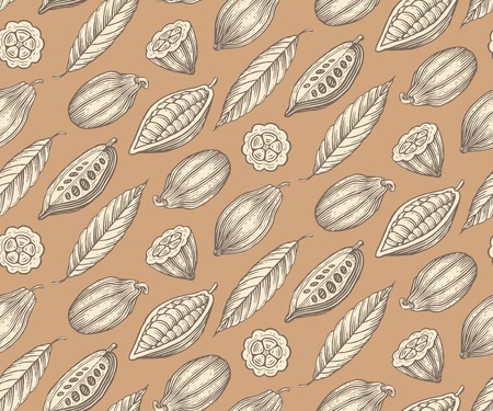 engraved pattern of leaves and fruits of cocoa beansのイラスト素材
