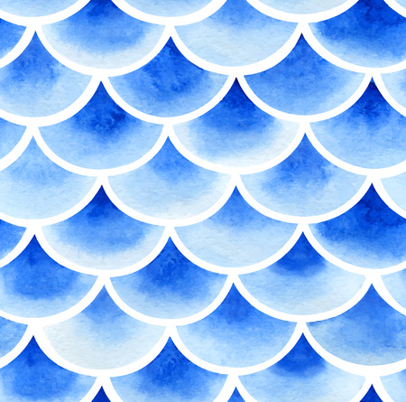 Watercolor retro fish scales texture. Vector seamless pattern.のイラスト素材