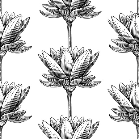 Engraved seamless pattern with lotusのイラスト素材