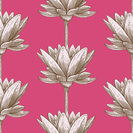 Engraved seamless pattern with lotusのイラスト素材