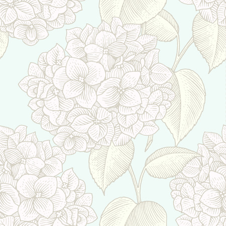 Sprigs of blooming hydrangea. Engraved seamless patternのイラスト素材
