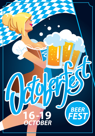 Pretty blond girl with beer, Octoberfest posterのイラスト素材