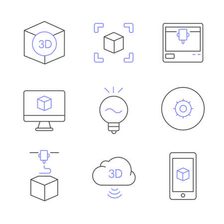3D print icon set. Modern minimalistic flat design.