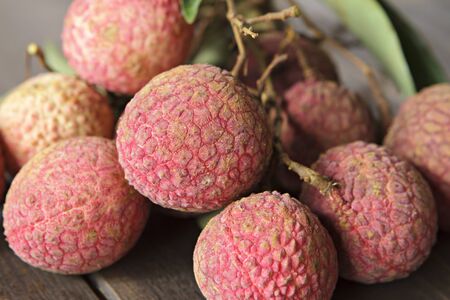 Fresh lychees on wooden.の写真素材