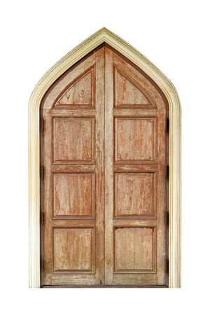 Wooden door isolated on white.Vintage style.の写真素材