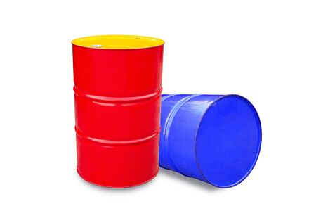 Oil metal barrels isolated on white.の写真素材