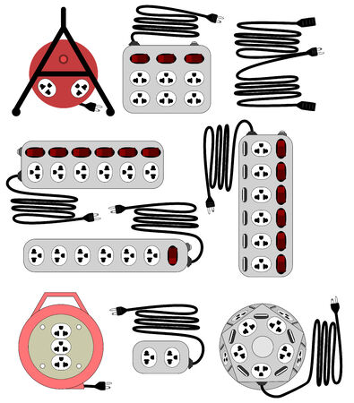 Various type of electrical socket and cord extenderのイラスト素材