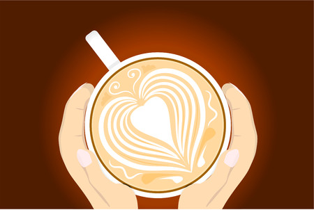 Cup of hot coffee with both hands holding itのイラスト素材