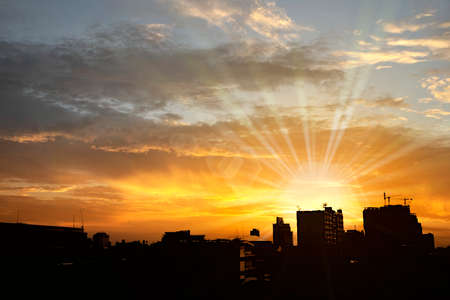 Background of city silhouette with dramatic contrasty sky
